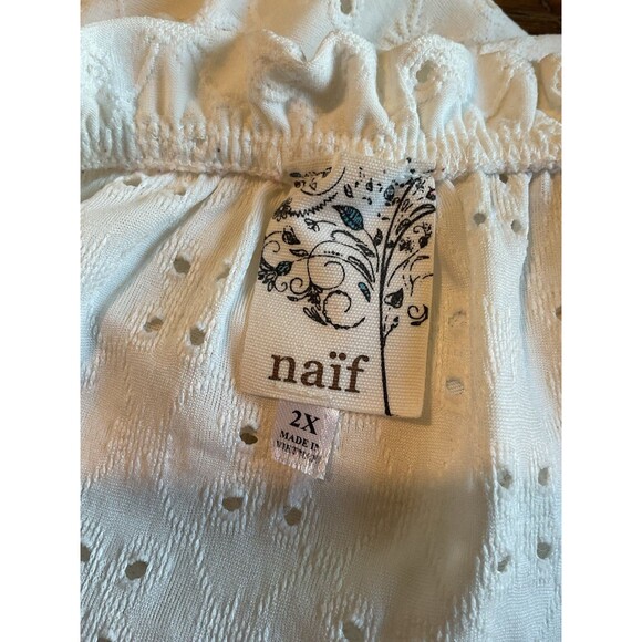 White Lace Eyelet Cold Shoulder Top Ruffle 2X XXL Naïf Blouse Shirt Women’s Plus - Picture 9 of 11